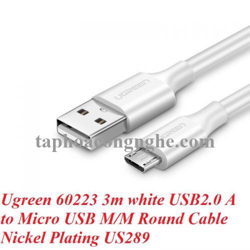 Ugreen 60223 3M micro usb 2.0 màu Trắng Cáp hỗ trợ sạc nhanh và truyền dữ liệu US289 30060223